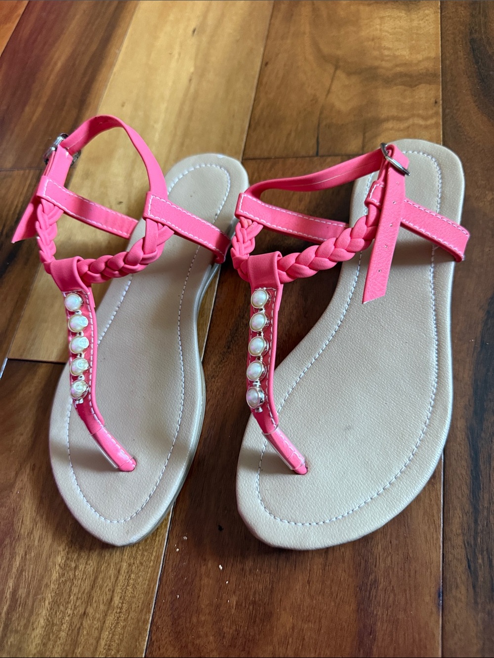 Women’s Pink Pearl T-Strap Sandals